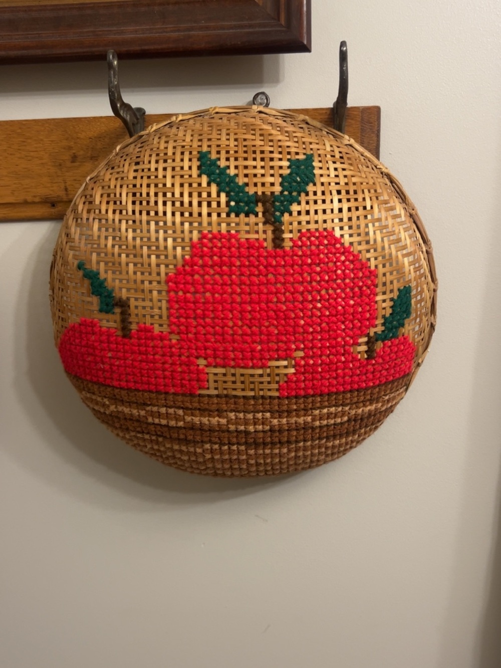 Handwoven Apple Basket Wall Accent - Red and Green